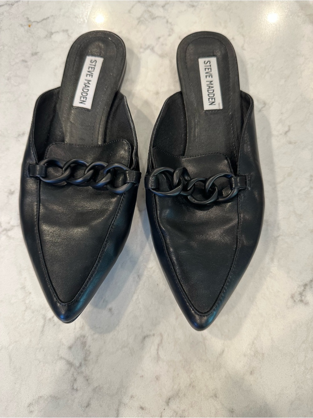 Steve Madden Black Pointed Chain-Trim Mule Size 8